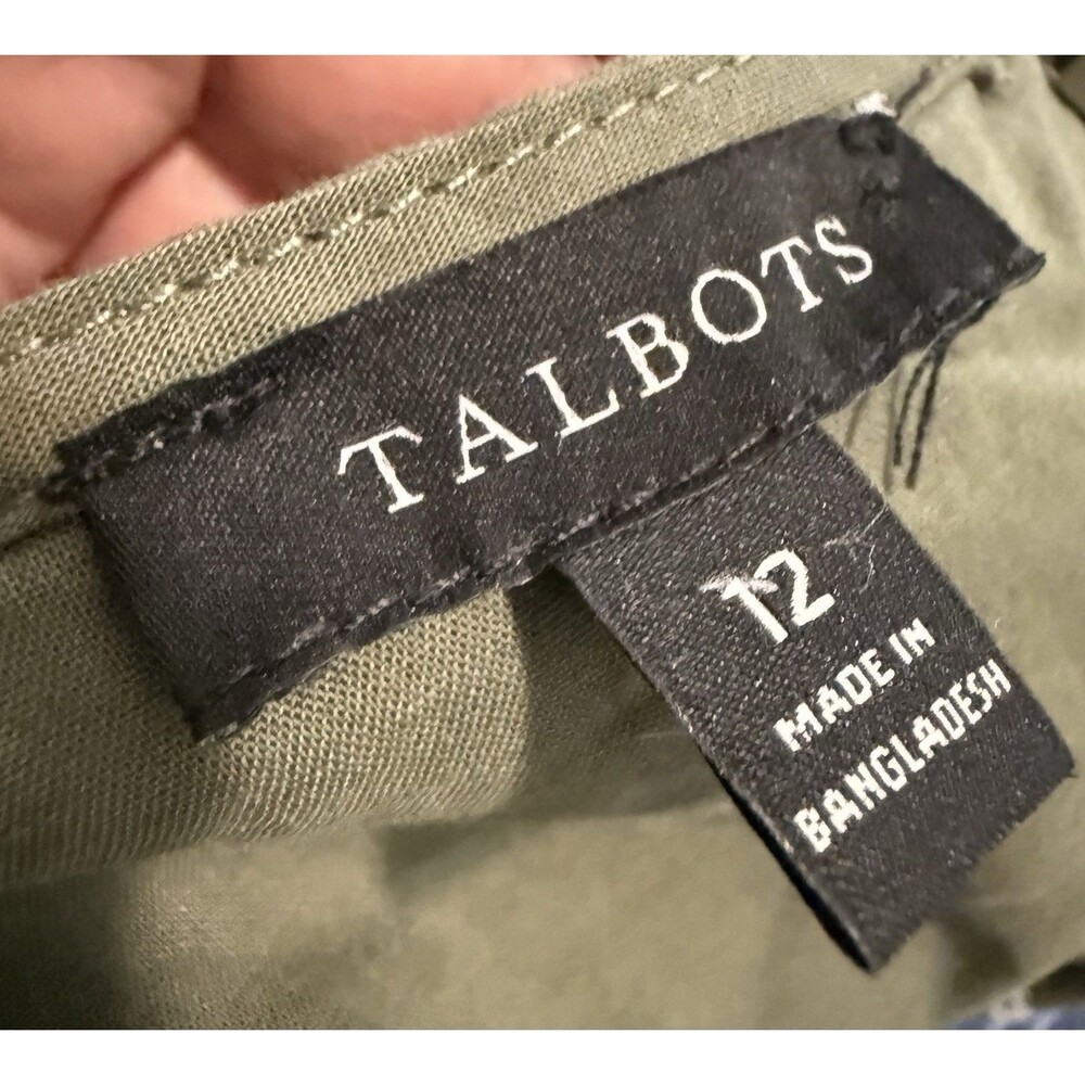 Talbots Green Embroidered Puff Sleeve Dress Size 12 Boho Eyelet Floral Shift - Picture 6 of 7